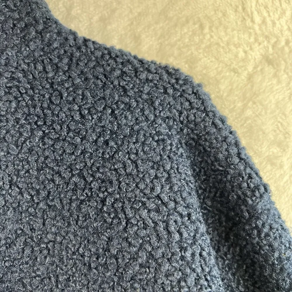 Lands' End Men's Size XL Boucle Sherpa Fleece Pullover Dark‎ Blue Navy 1/4 Snap